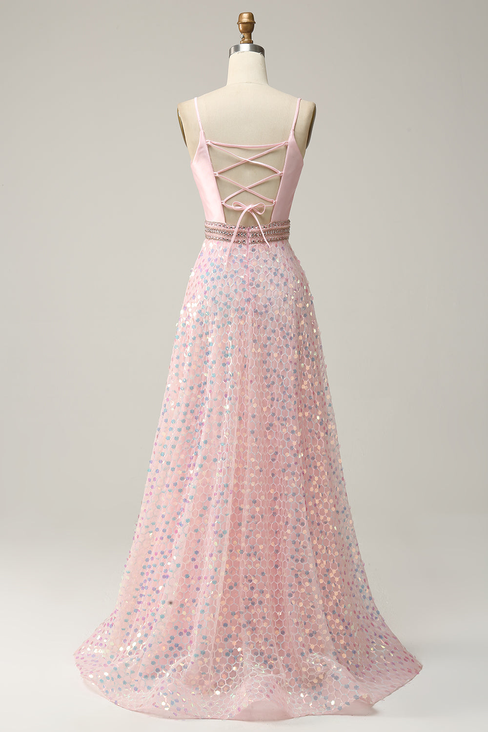 A Line Spaghetti Straps Pink Long Wedding Guest Dress with Beading