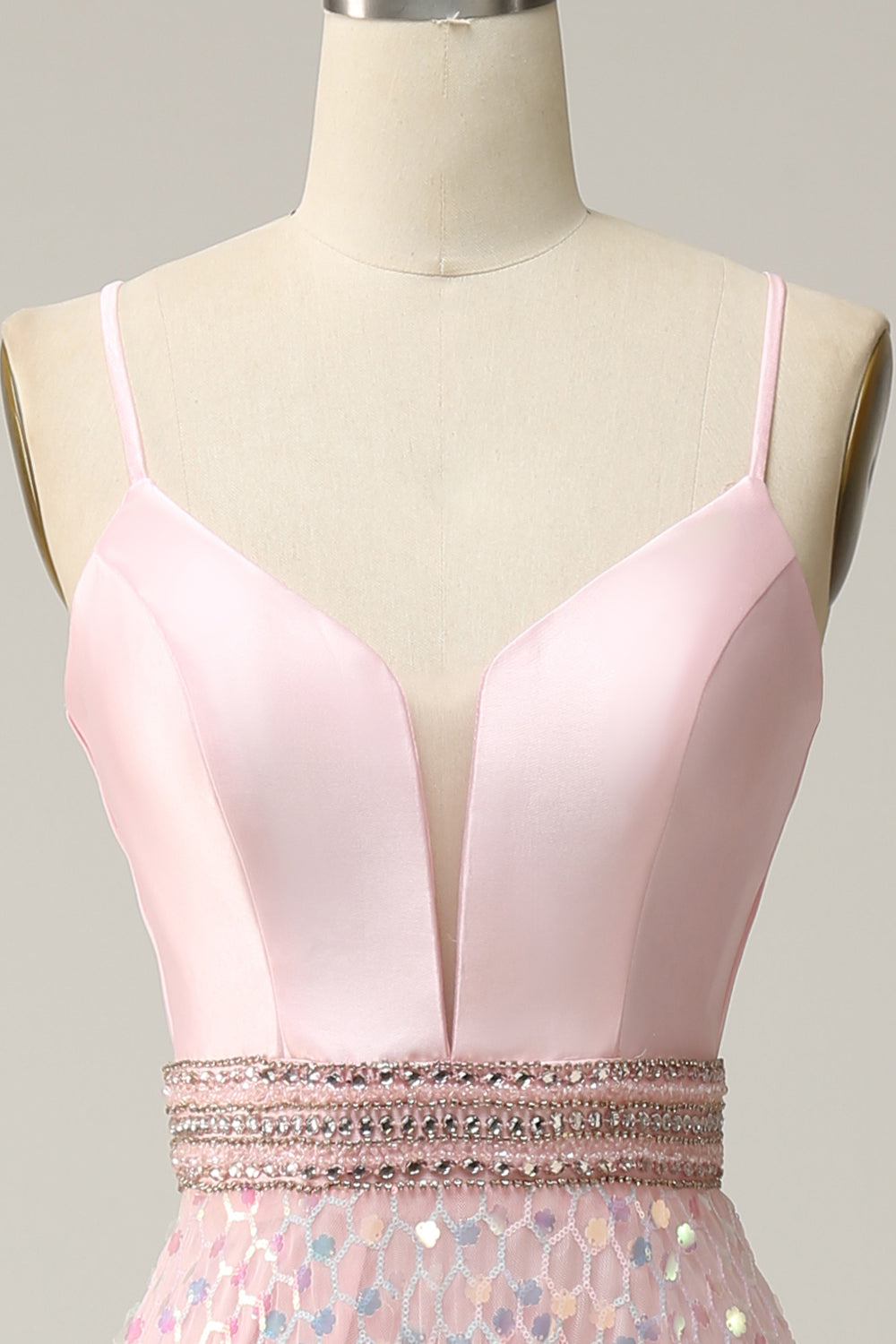 A Line Spaghetti Straps Pink Long Wedding Guest Dress with Beading