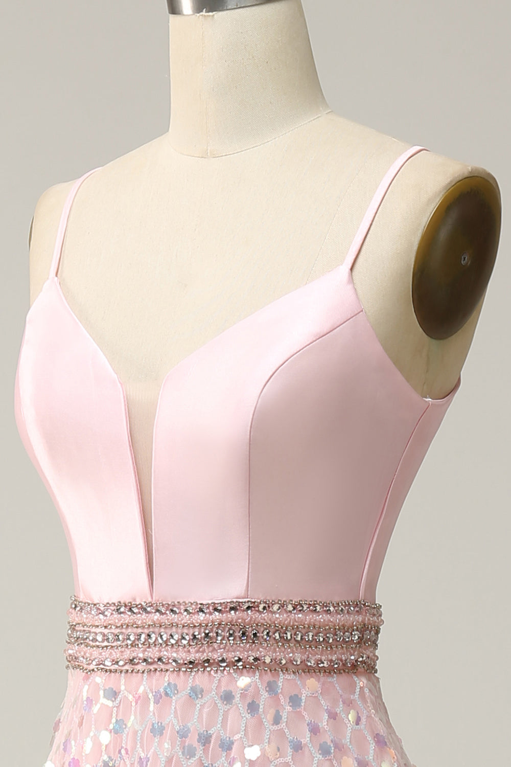 A Line Spaghetti Straps Pink Long Wedding Guest Dress with Beading