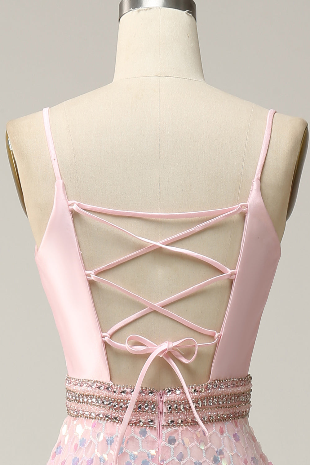 A Line Spaghetti Straps Pink Long Wedding Guest Dress with Beading