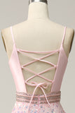 A Line Spaghetti Straps Pink Long Wedding Guest Dress with Beading