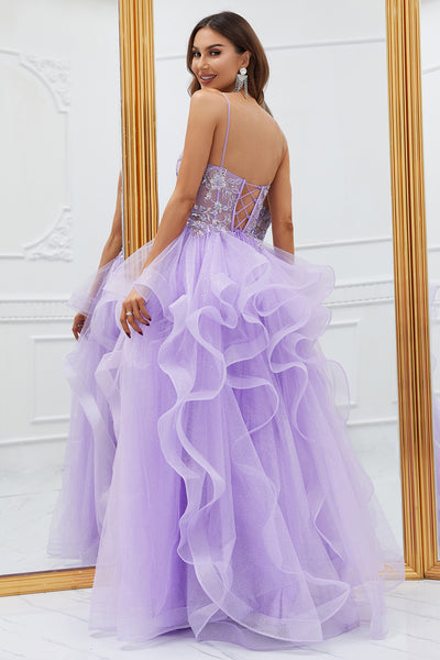 Zapaka Women Light Purple Long Prom Dress A Line Spaghetti Straps Formal  Dress with Criss Cross Back – Zapaka CA