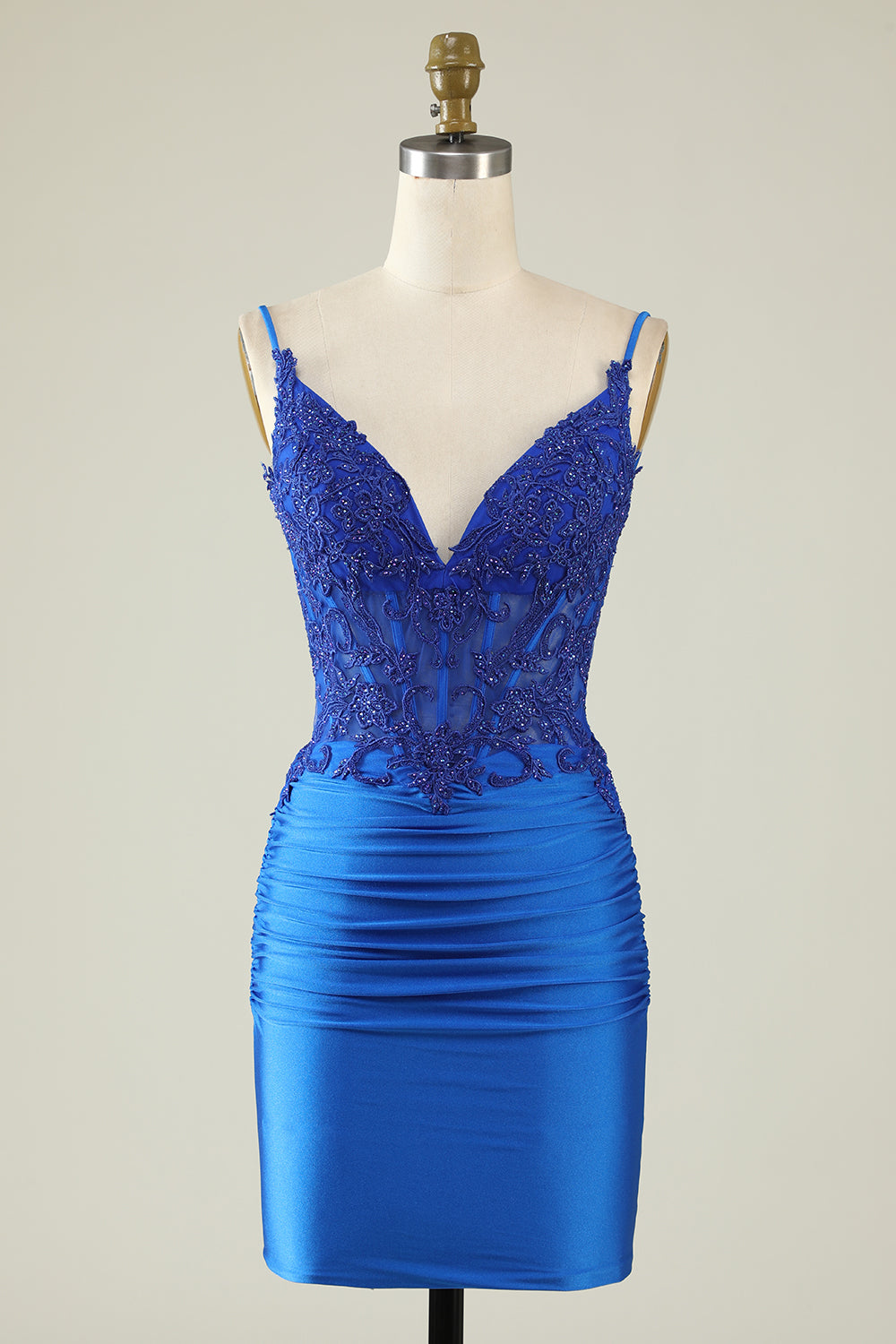 Spaghetti Straps Dark Green Corset Party Dress with Beading