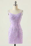 Purple Backless Bodycon Homecoming Dress With Appliques