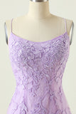 Purple Backless Bodycon Homecoming Dress With Appliques