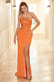 Sheath Halter Orange Long Party Dress with Split Front