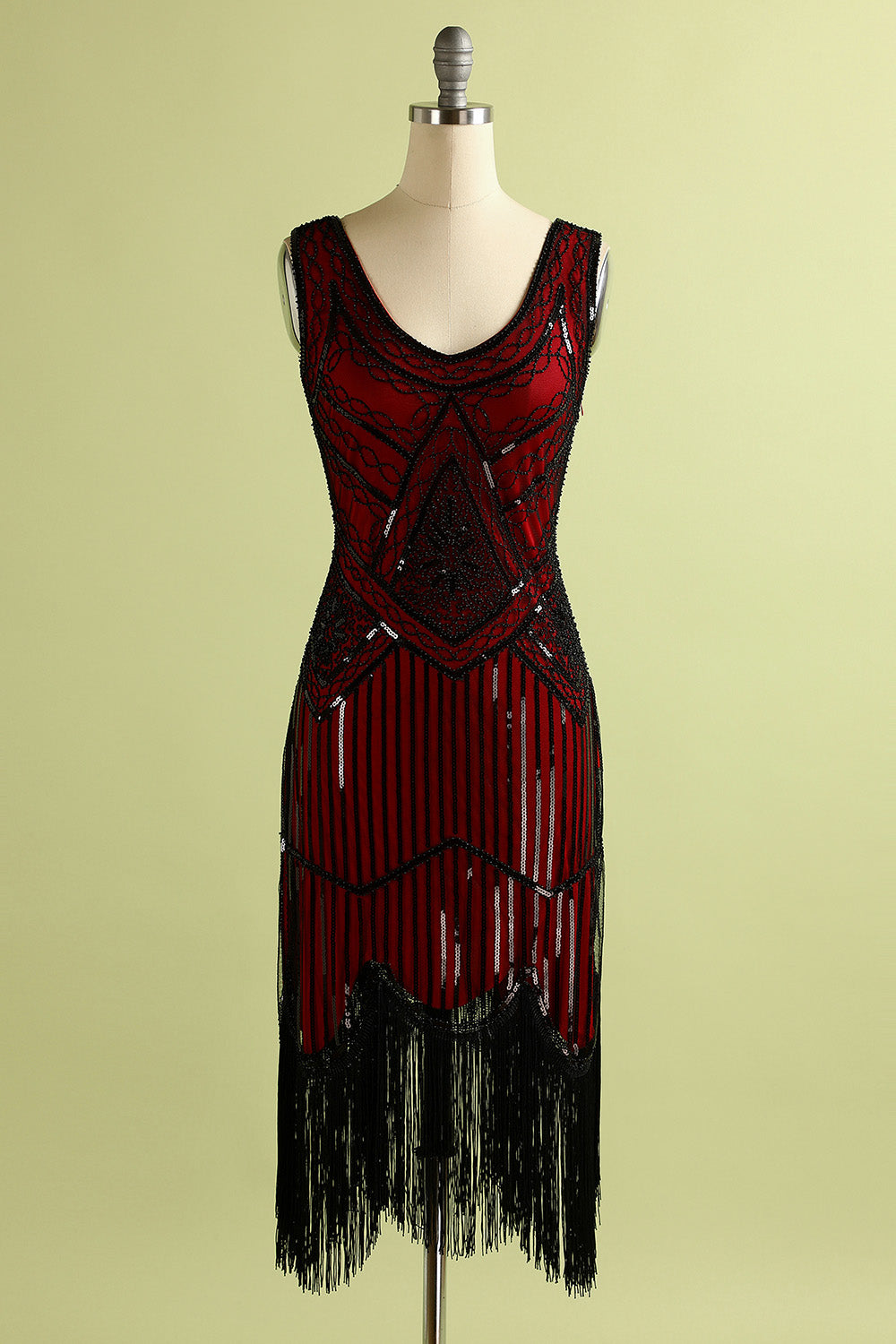 Red and Black Deep V Neck Flapper 1920s Dress