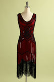 Red and Black Deep V Neck Flapper 1920s Dress