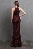 Burgundy Sequin Long Evening Dress with Slit