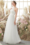 White Halter Neck Wedding Dress