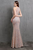 Burgundy Sequin Long Evening Dress with Slit