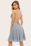 Grey Beaded Short Homecoming Dress