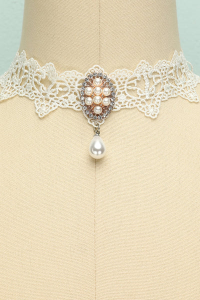 Vintage Beaded Pearl Lace Choker Necklace – ZAPAKA
