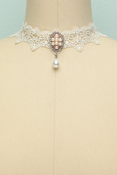 Vintage Beaded Pearl Lace Choker Necklace – ZAPAKA