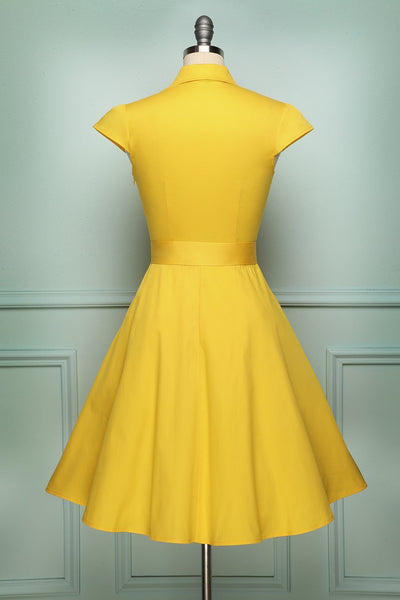 Zapaka Women 1950s Dress Yellow V Neck Sleeveless A line Vintage Dress  Graduation Dress – Zapaka CA
