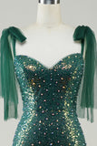 Sparkly Dark Green Mermaid Sequin Long Prom Dress with Slit