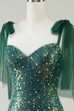 Sparkly Dark Green Mermaid Sequin Long Prom Dress with Slit