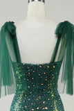 Sparkly Dark Green Mermaid Sequin Long Prom Dress with Slit