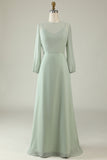 Mint Wedding Guest Dress with Long Sleeves