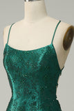 Dark Green Beaded Bodycon Homecoming Dress With Criss Cross Back