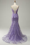 Mermaid Spaghetti Straps Purple Prom Dress with Beading