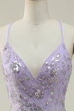 Mermaid Spaghetti Straps Purple Long Prom Dress with Beading