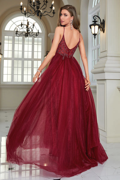 burgundy tulle prom dress Zapaka Women Sparkly Beaded Long with Slit Spaghetti Strap Formal Dress, Burgundy / US12 resortwear_ Milliener is cut from kaylasfarr on LTK SIZE:XS/P