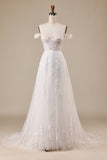 Ivory Detachable Off the Shoulder Corset Tulle Wedding Dress