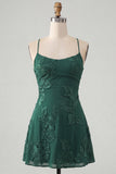 Butter Yellow A-Line Floral Embroidery Short Homecoming Dress with Lace Up Back