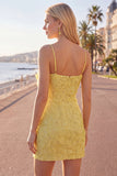 Pink Bodycon Spaghetti Straps Beaded Floral Homecoming Dress with Bow