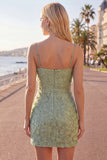 Pink Bodycon Spaghetti Straps Beaded Floral Homecoming Dress with Bow