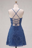 Butter Yellow A-Line Floral Embroidery Short Homecoming Dress with Lace Up Back