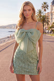 Pink Bodycon Spaghetti Straps Beaded Floral Homecoming Dress with Bow