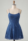 Butter Yellow A-Line Floral Embroidery Short Homecoming Dress with Lace Up Back