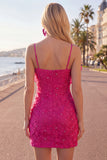 Pink Bodycon Spaghetti Straps Beaded Floral Homecoming Dress with Bow