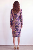 Green Flower 2 Piece Peak Lapel Single Breasted Jacquard Work Dress with Slit