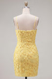 Pink Bodycon Spaghetti Straps Beaded Floral Homecoming Dress with Bow