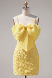 Pink Bodycon Spaghetti Straps Beaded Floral Homecoming Dress with Bow