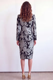 Green Flower 2 Piece Peak Lapel Single Breasted Jacquard Work Dress with Slit