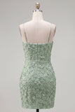 Pink Bodycon Spaghetti Straps Beaded Floral Homecoming Dress with Bow