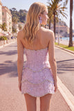 Pearl Floral Sweetheart Pink Bodycon Short Homecoming Dress with Beading