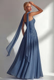 Butter Yellow Chiffon Strapless Ruched Sheath Long Bridesmaid Dress with Slit