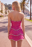 Pearl Floral Sweetheart Pink Bodycon Short Homecoming Dress with Beading