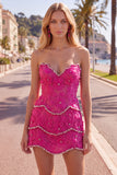 Pearl Floral Sweetheart Pink Bodycon Short Homecoming Dress with Beading