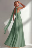 Butter Yellow Chiffon Strapless Ruched Sheath Long Bridesmaid Dress with Slit