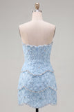 Pearl Floral Sweetheart Pink Bodycon Short Homecoming Dress with Beading