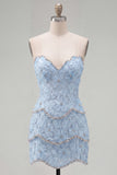 Pearl Floral Sweetheart Pink Bodycon Short Homecoming Dress with Beading