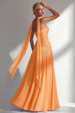 Butter Yellow Chiffon Strapless Ruched Sheath Long Bridesmaid Dress with Slit