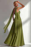 Butter Yellow Chiffon Strapless Ruched Sheath Long Bridesmaid Dress with Slit