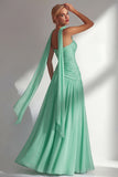 Butter Yellow Chiffon Strapless Ruched Sheath Long Bridesmaid Dress with Slit